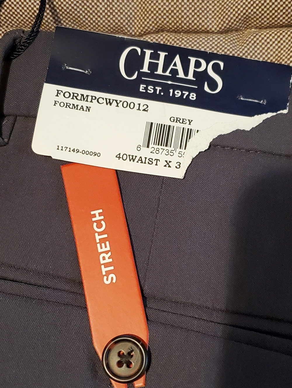 Chaps Performance Forman Pants Mens 40x30 Classic Fit Stretch Grey Casual Preppy - Picture 7 of 7